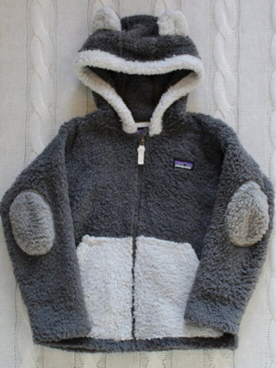 PATAGONIA Kids Furry Friends Fleece Hoodie *with elbow patches* Gray Size 5T